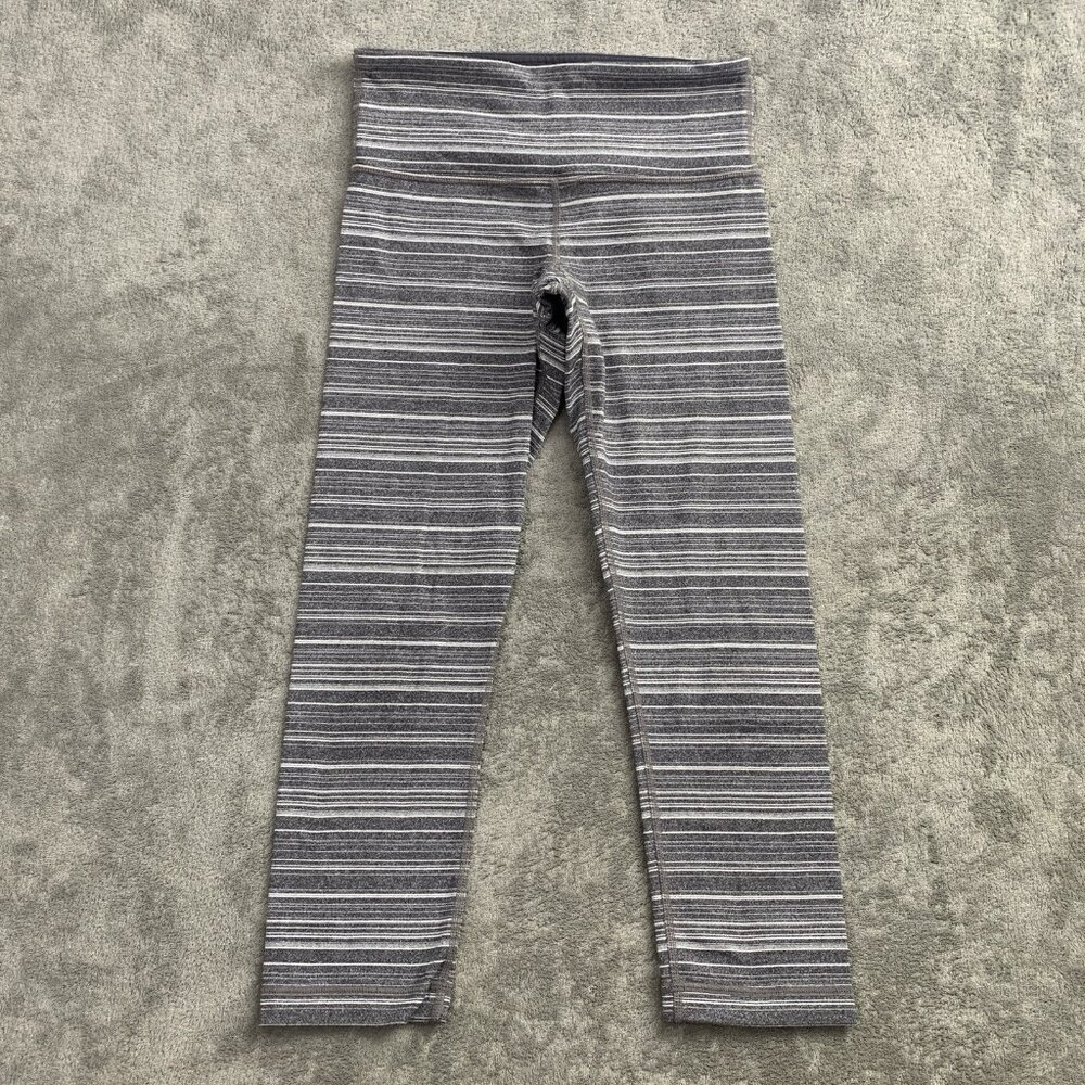Lululemon Leggings Womens 2 Wunder Under Cropped Striped Athleisure Workout Gym